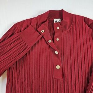 Anne Klein Women's Small Red Ribbed Long Sleeve Sweater Soft Stretchy Snaps EUC